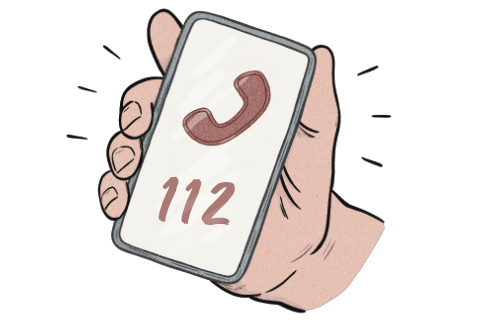 En telefon med numret 112 på skärmen. 