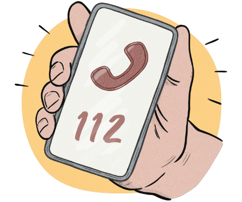 A telephone with the number 112 on the screen.